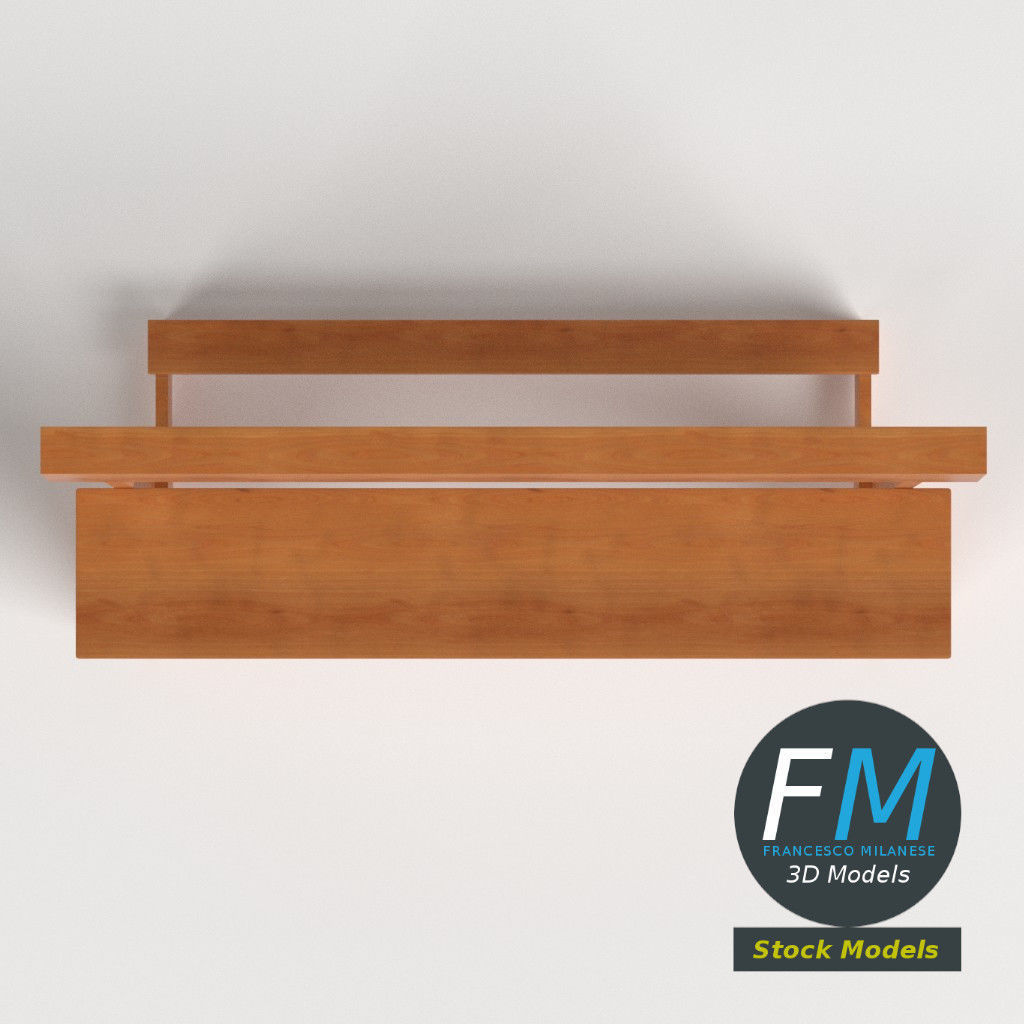 Pew bench with kneeler 3D model_6