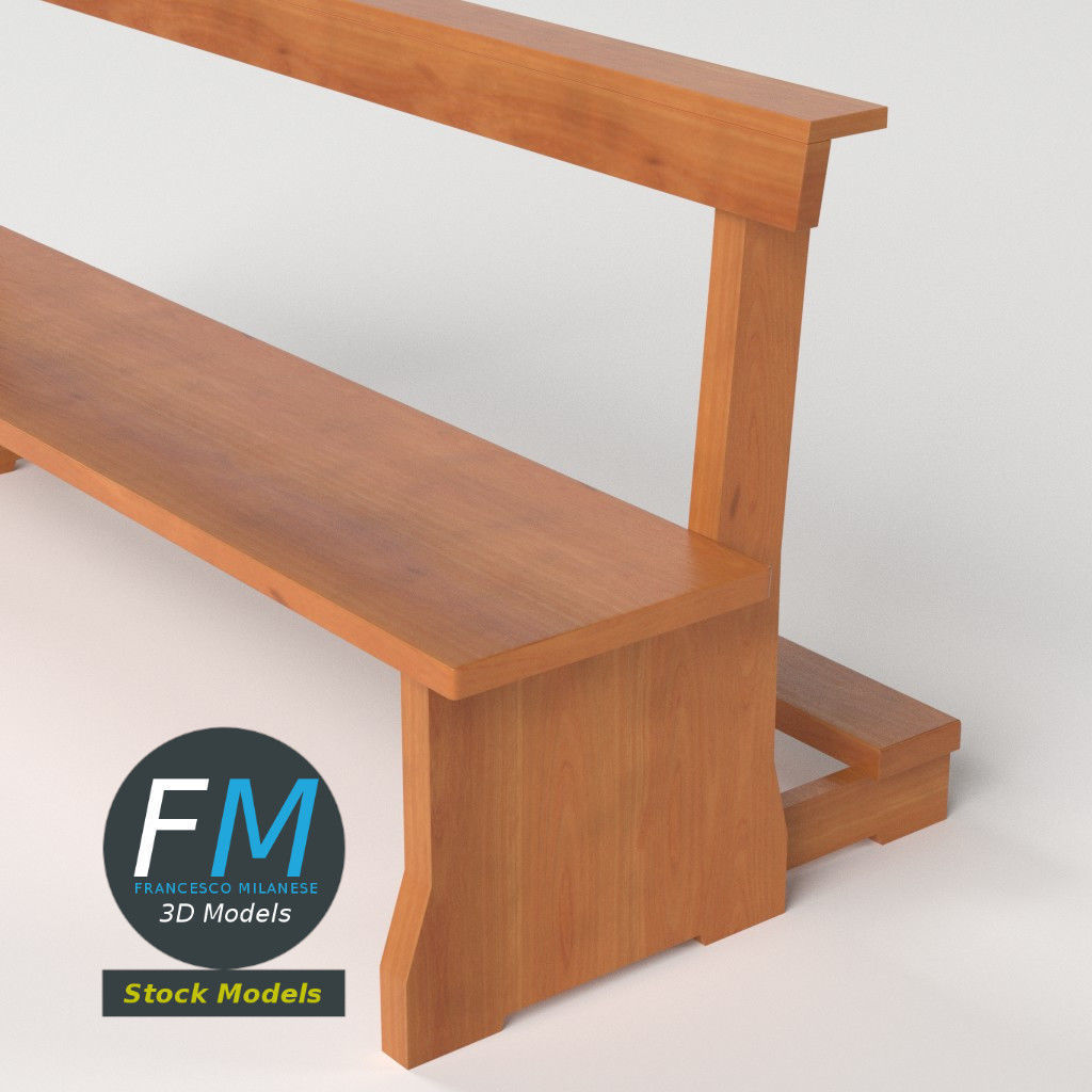Pew bench with kneeler 3D model_5
