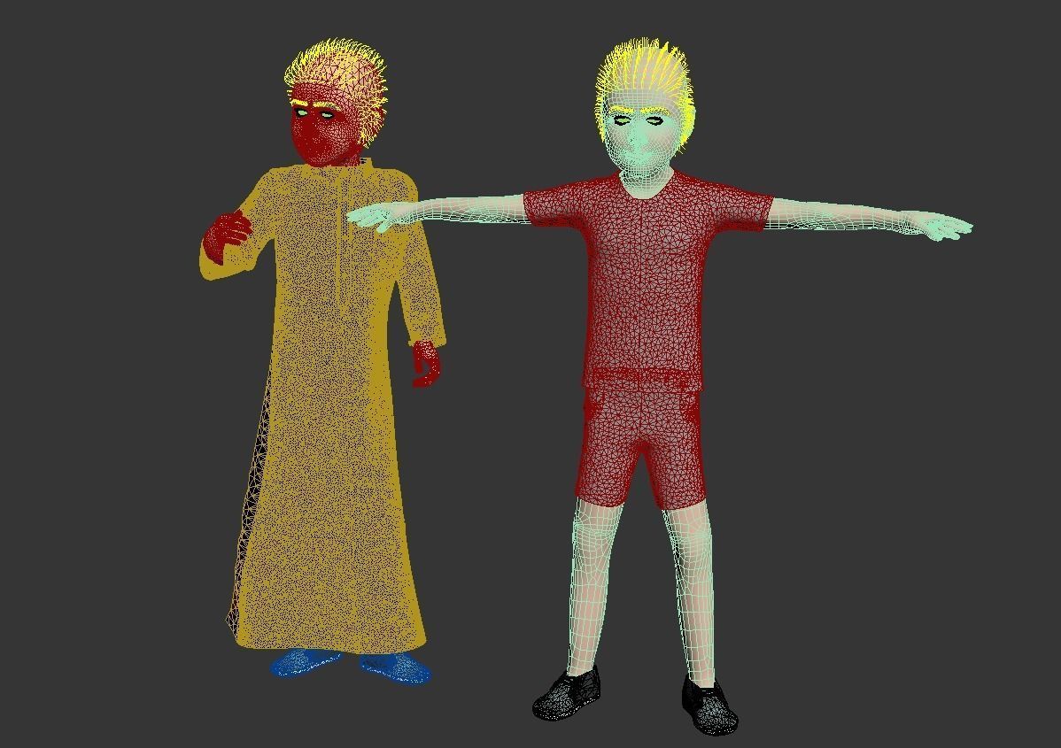 4 x Arabic boys real cloth simulation  loop animation 3D Model Collection_23