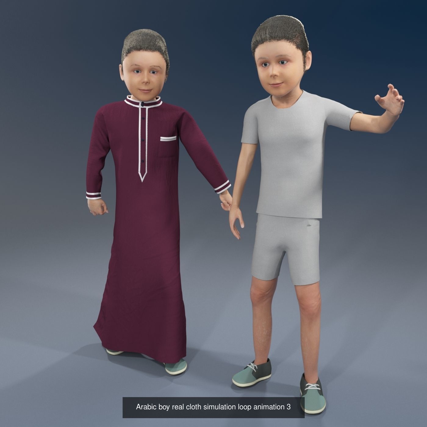 4 x Arabic boys real cloth simulation  loop animation 3D Model Collection_20