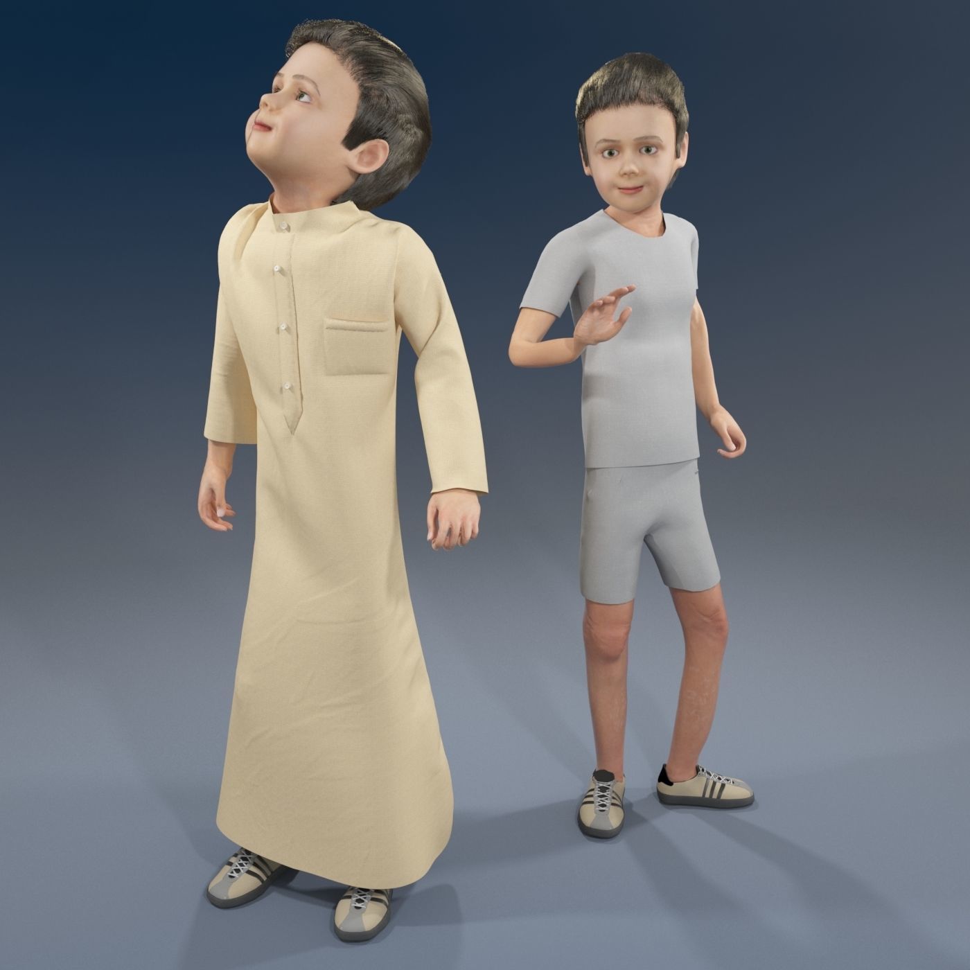 4 x Arabic boys real cloth simulation  loop animation 3D Model Collection_14