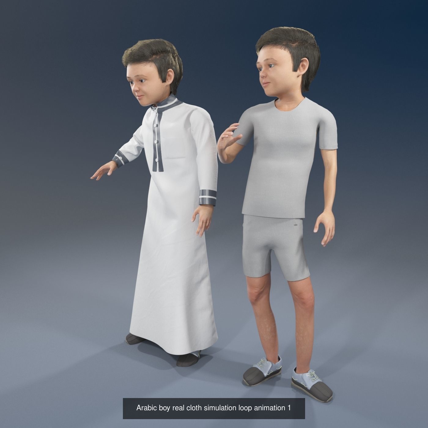 4 x Arabic boys real cloth simulation  loop animation 3D Model Collection_9