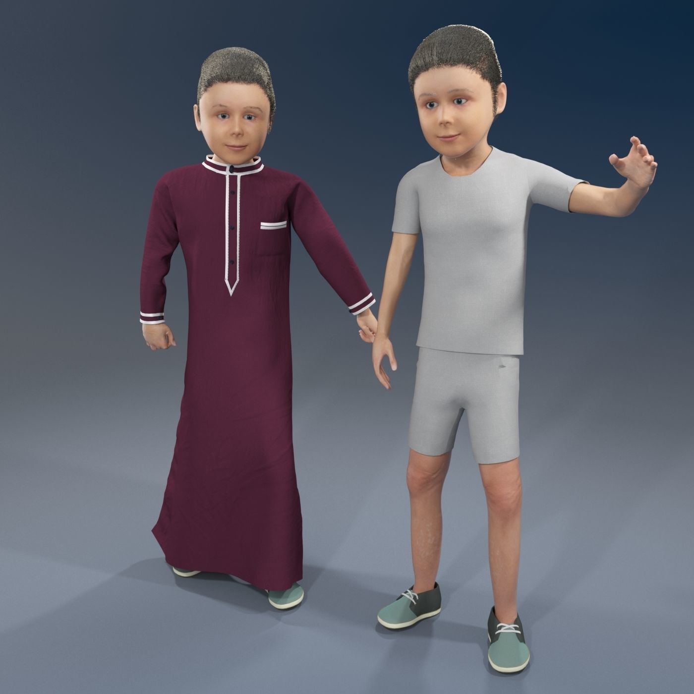 4 x Arabic boys real cloth simulation  loop animation 3D Model Collection_19