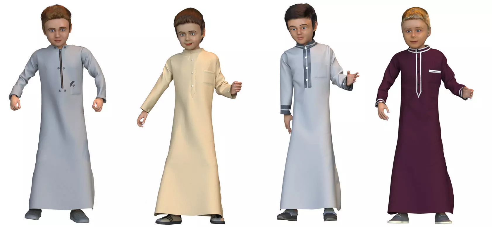 4 x Arabic boys real cloth simulation  loop animation 3D Model Collection_0