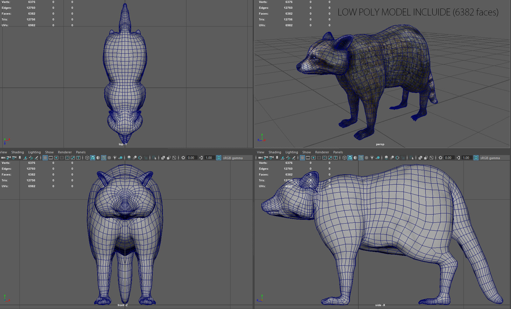 RACCOON Low-poly 3D model_8