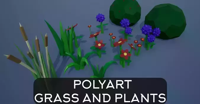Lowpoly Polygon Grass and Plants  Low-poly 3D model