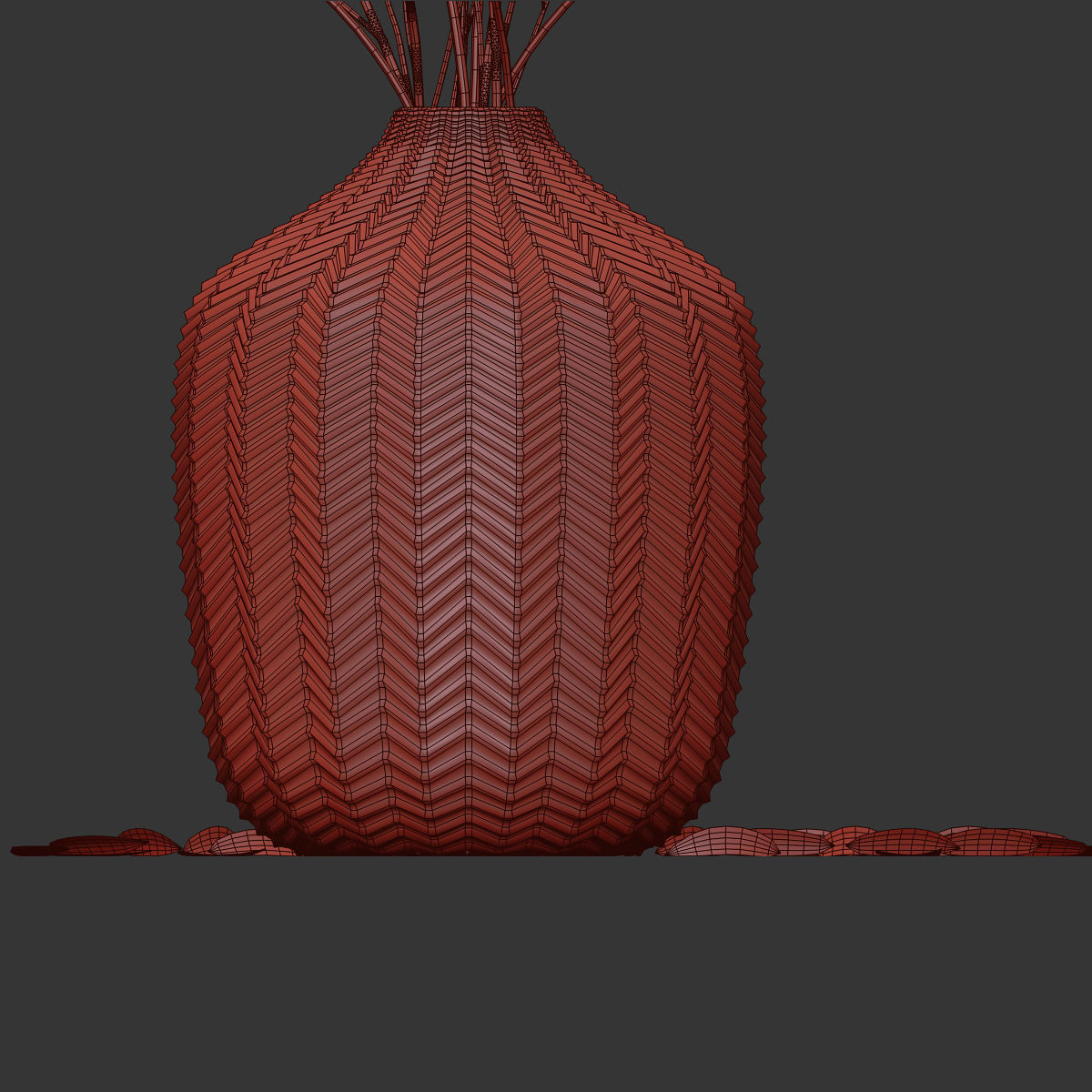 Olive stems in green glass vase 3D model_2