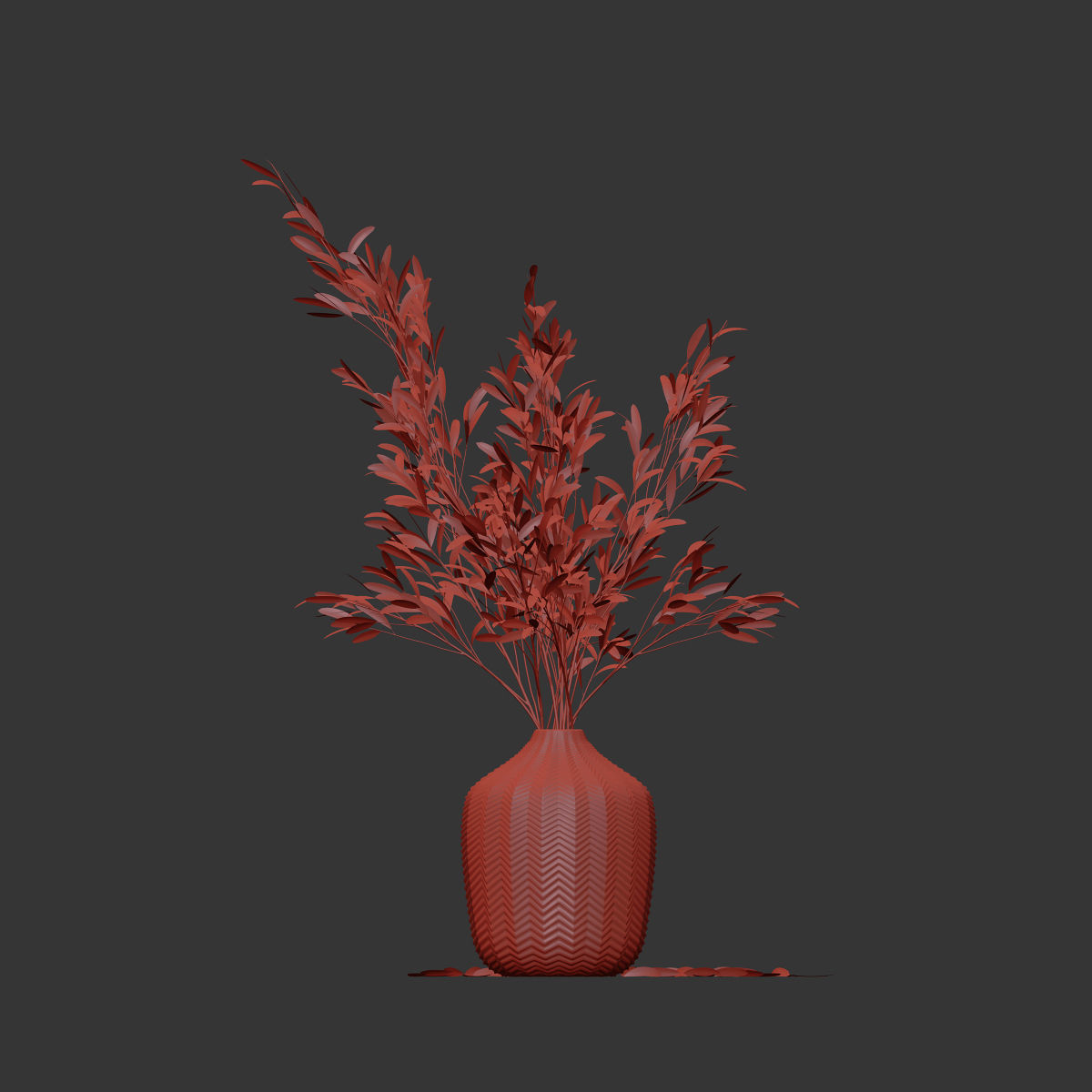 Olive stems in green glass vase 3D model_3