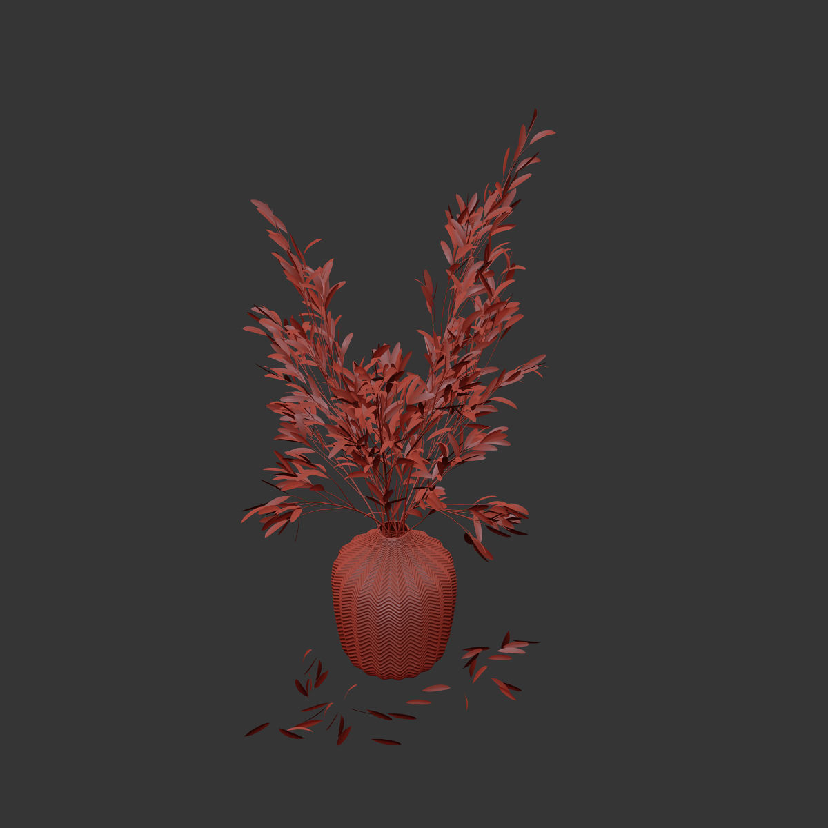 Olive stems in green glass vase 3D model_4