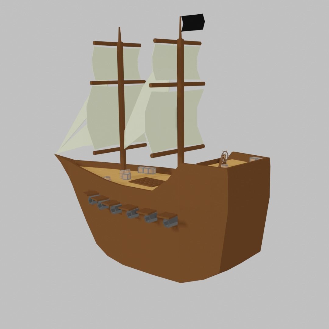 Low-Poly Medieval Ship Low-poly 3D model_2