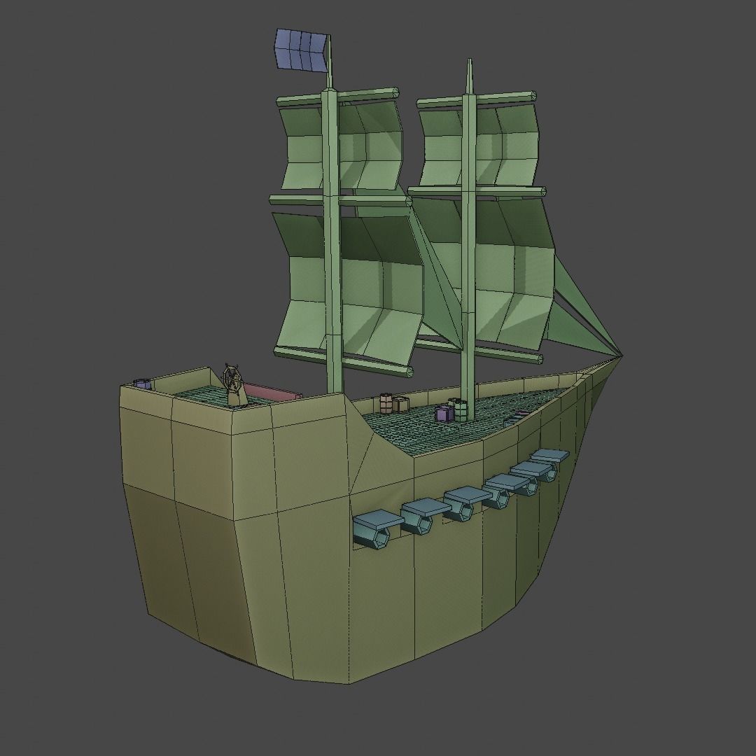 Low-Poly Medieval Ship Low-poly 3D model_7