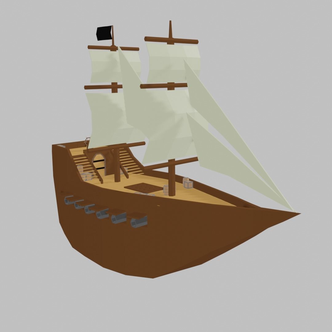 Low-Poly Medieval Ship Low-poly 3D model_1