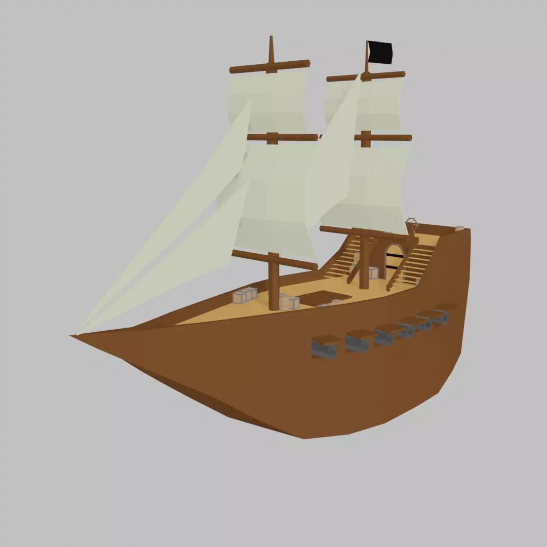 Low-Poly Medieval Ship Low-poly 3D model_0