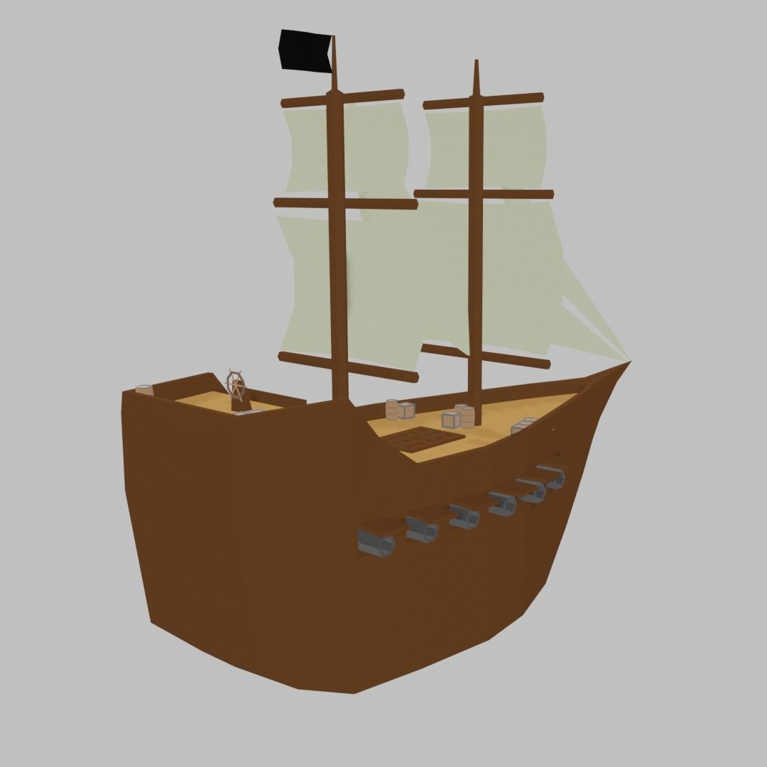 Low-Poly Medieval Ship Low-poly 3D model_3
