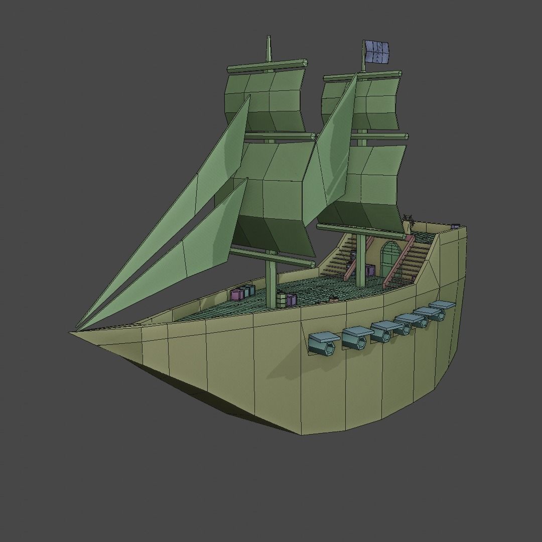 Low-Poly Medieval Ship Low-poly 3D model_4