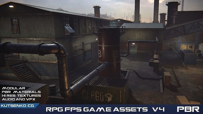 PBR RPG FPS Game Assets Industrial Set v4 Low-poly 3D model