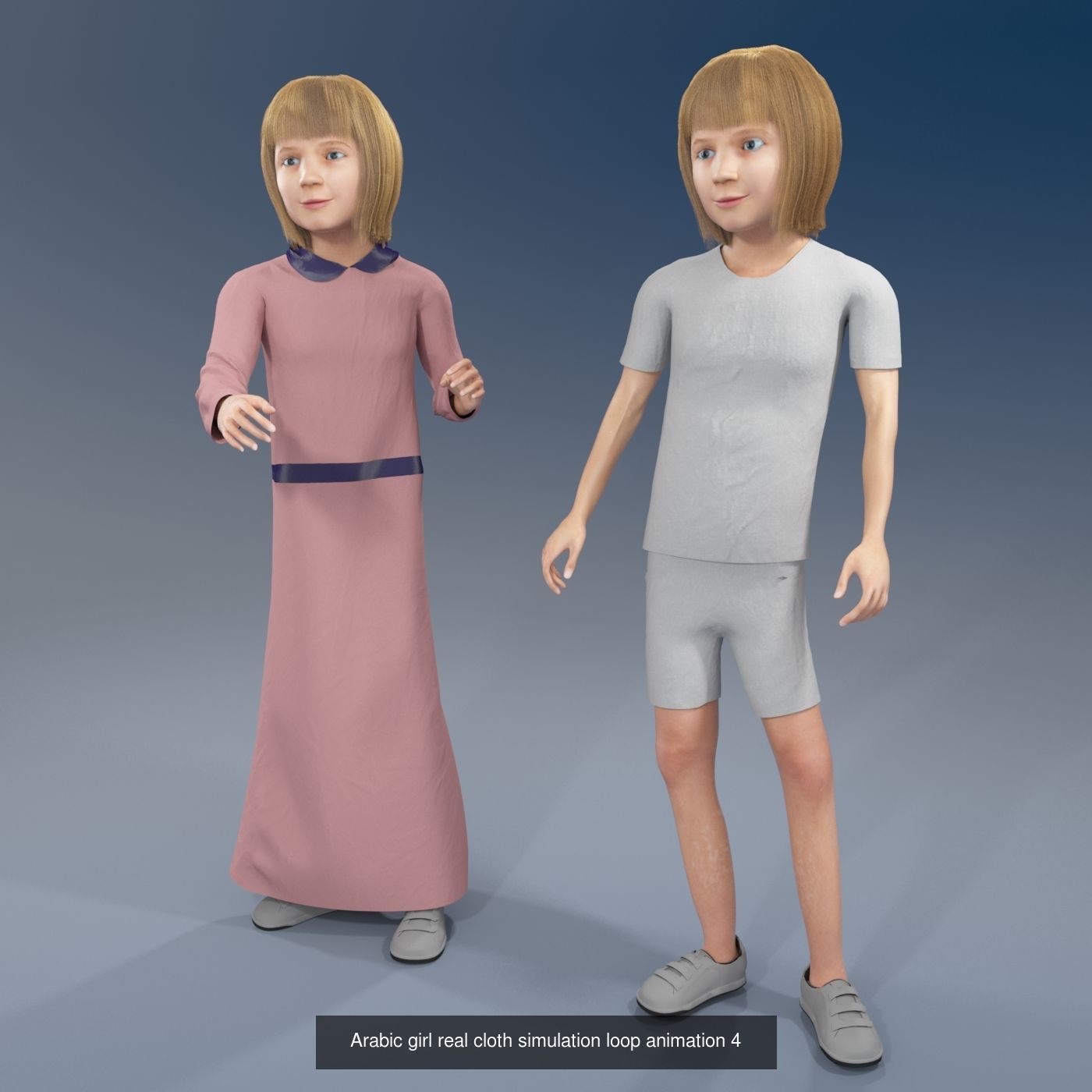 4 x Arabic girls real cloth simulation loop animation 3D Model Collection_9