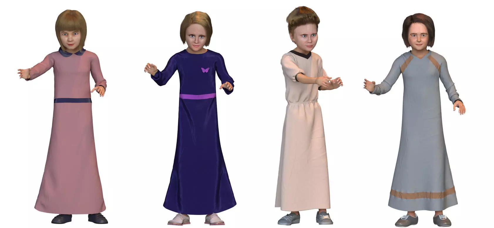 4 x Arabic girls real cloth simulation loop animation 3D Model Collection_0