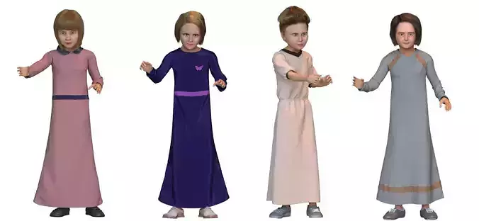 4 x Arabic girls real cloth simulation loop animation 3D Model Collection
