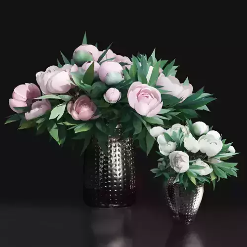 White Pink 2 Vases of Peony bouquet decor set
