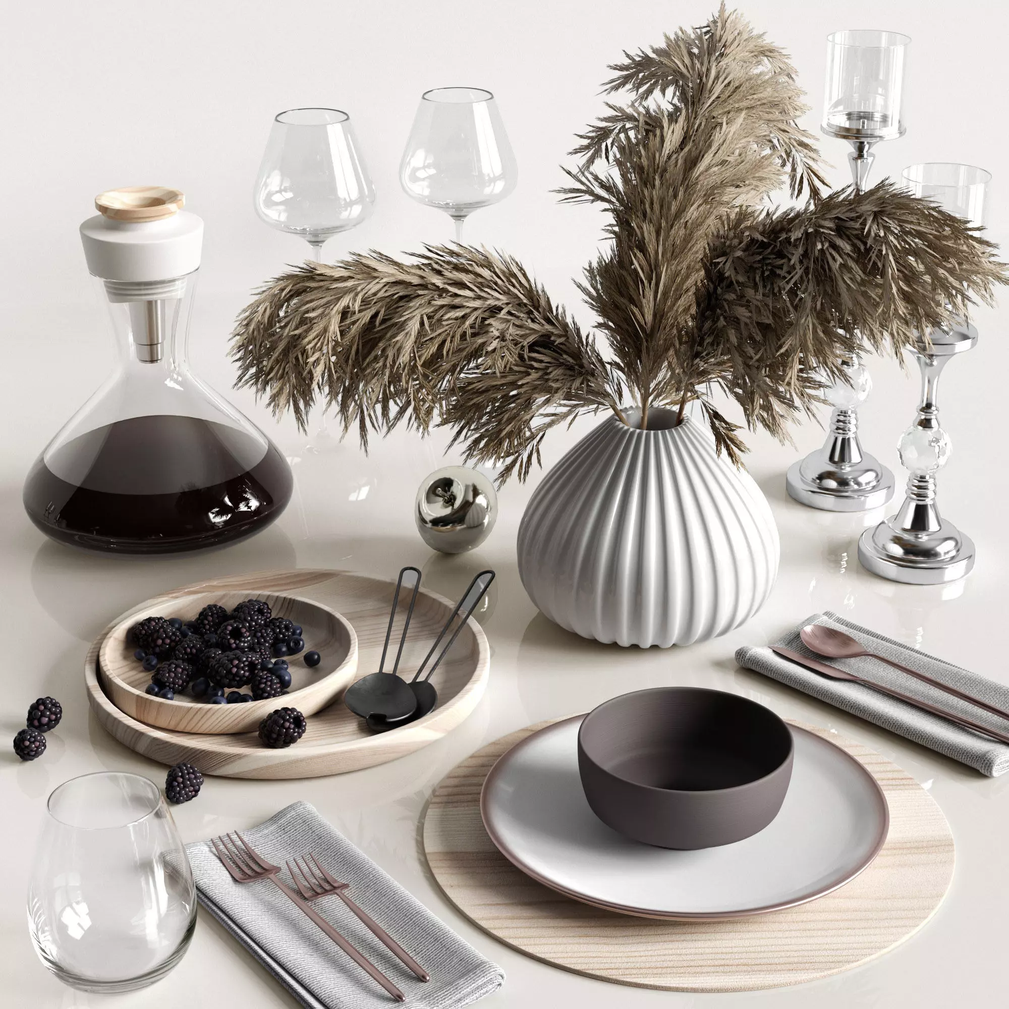 Table settings with reed 3D model_0