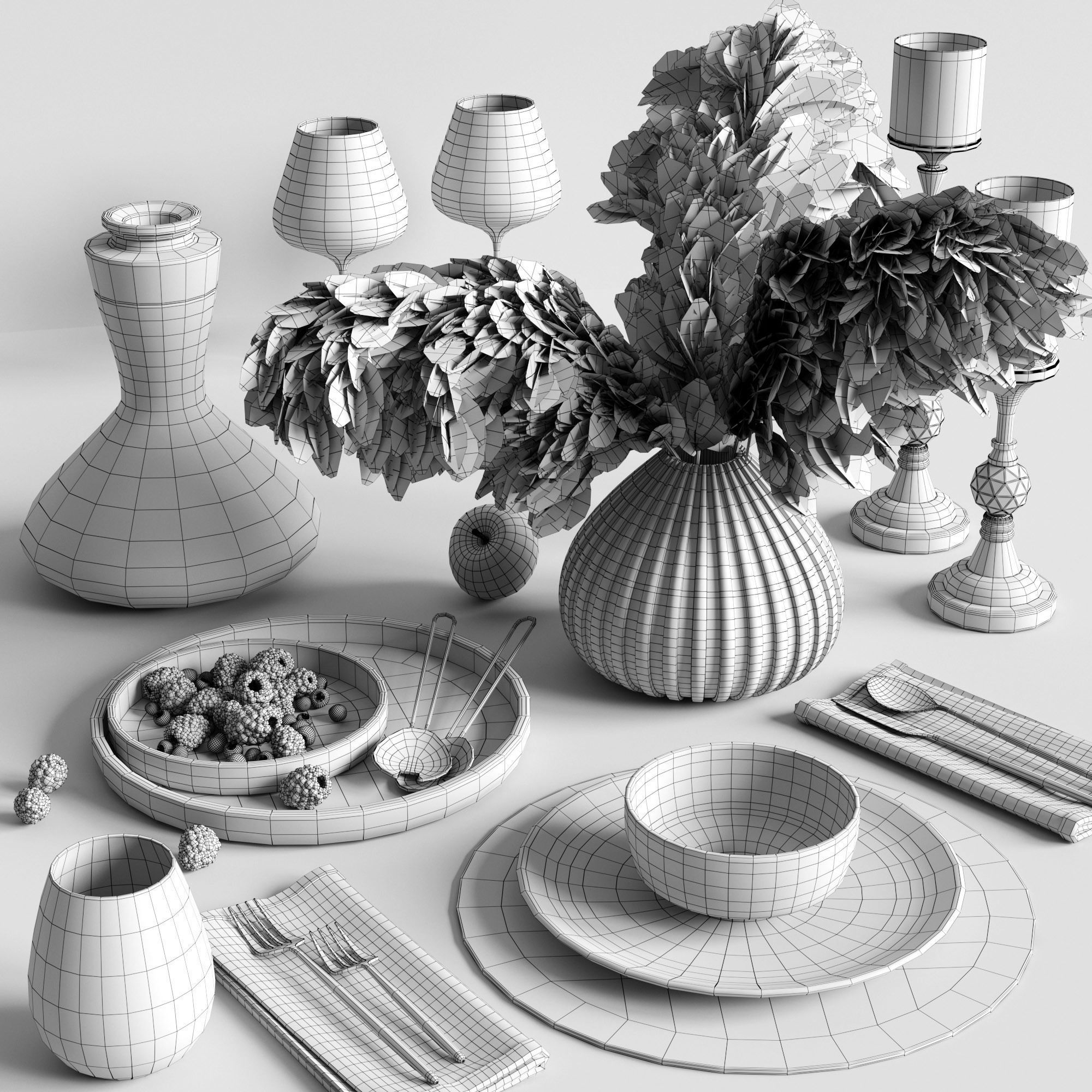 Table settings with reed 3D model_3