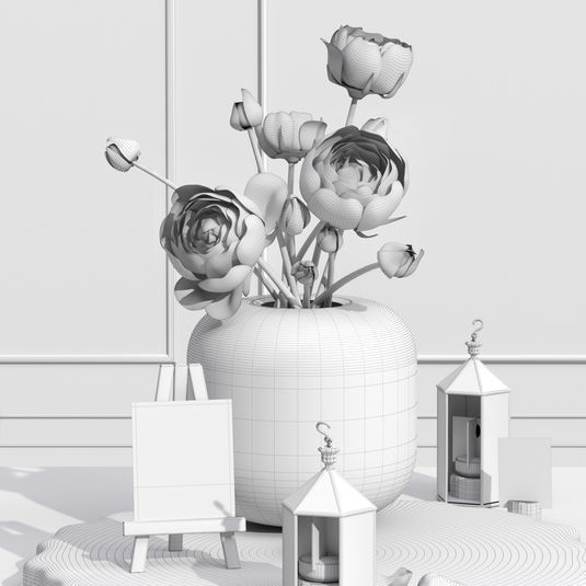 Camellia Vase Event Picture Frame easel candle Decorative Set 3D model_4