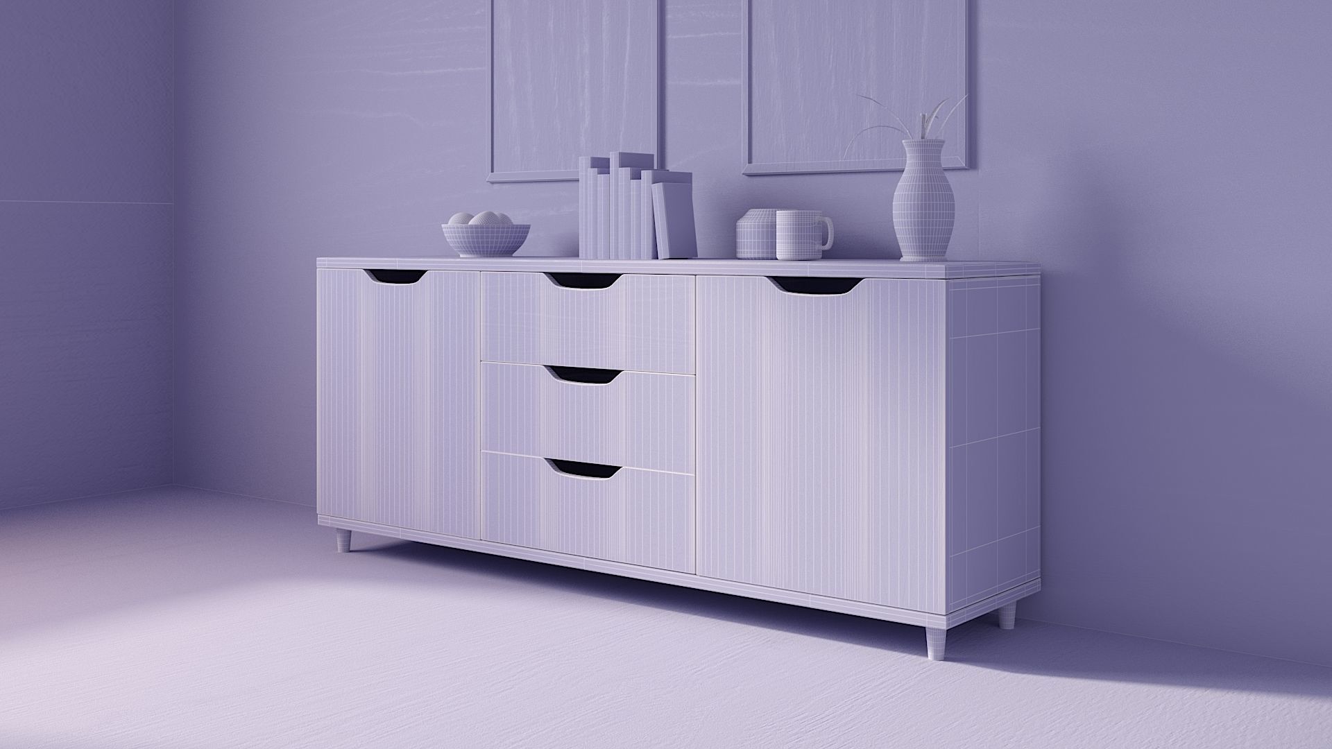 Sideboard set with decor 3D model_5