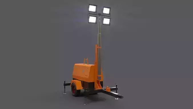 PBR Mobile Light Tower Generator B - Orange  Low-poly 3D model