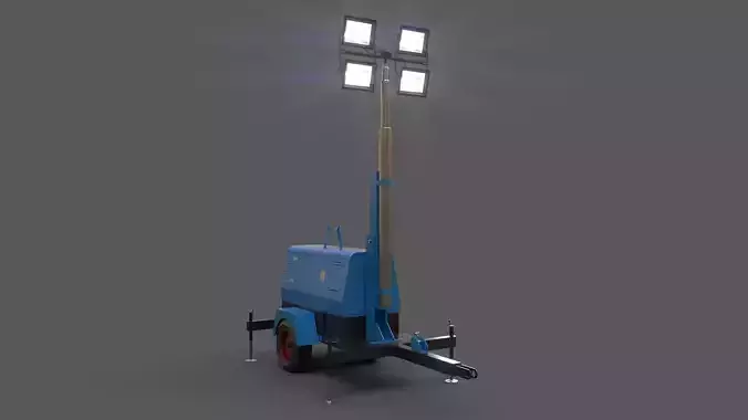 PBR Mobile Light Tower Generator B - Blue Light  Low-poly 3D model