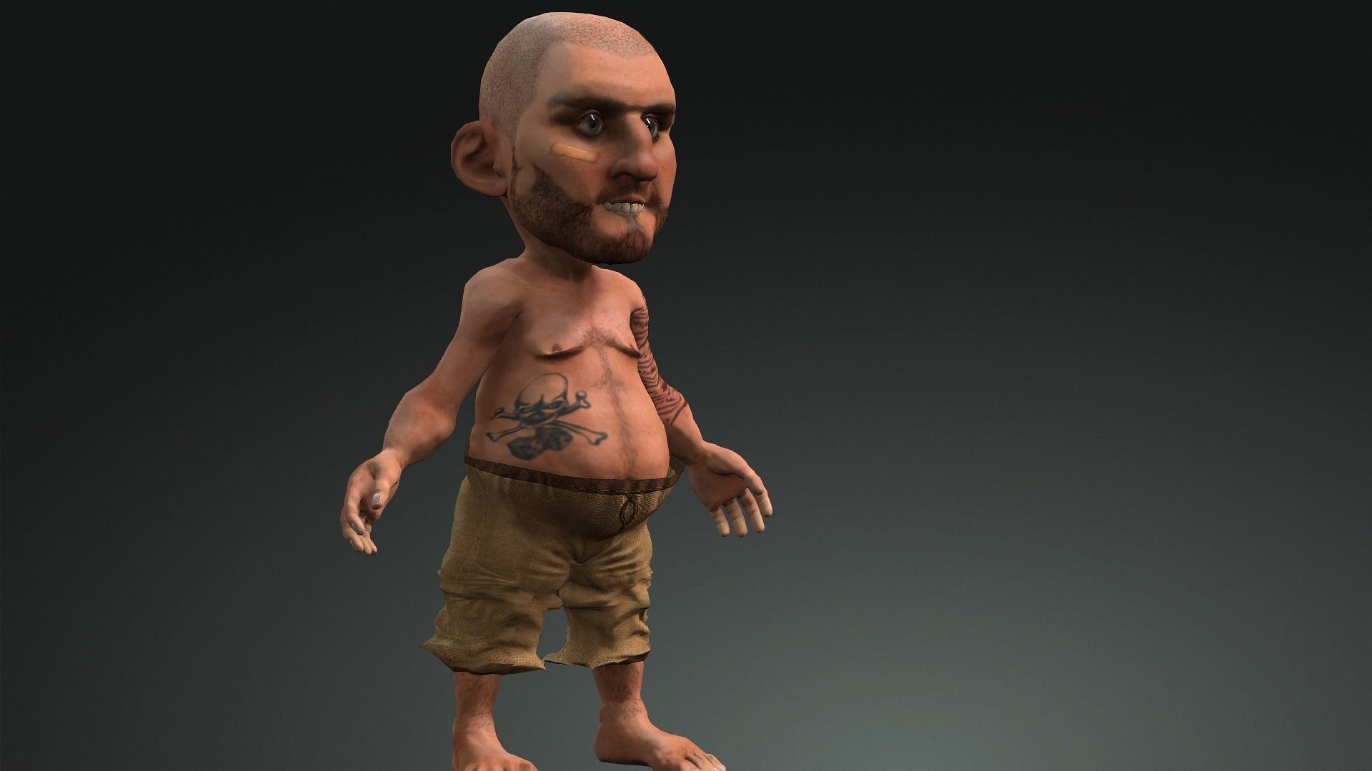 3d character FUNNY TATTOO MAN 3D model_2