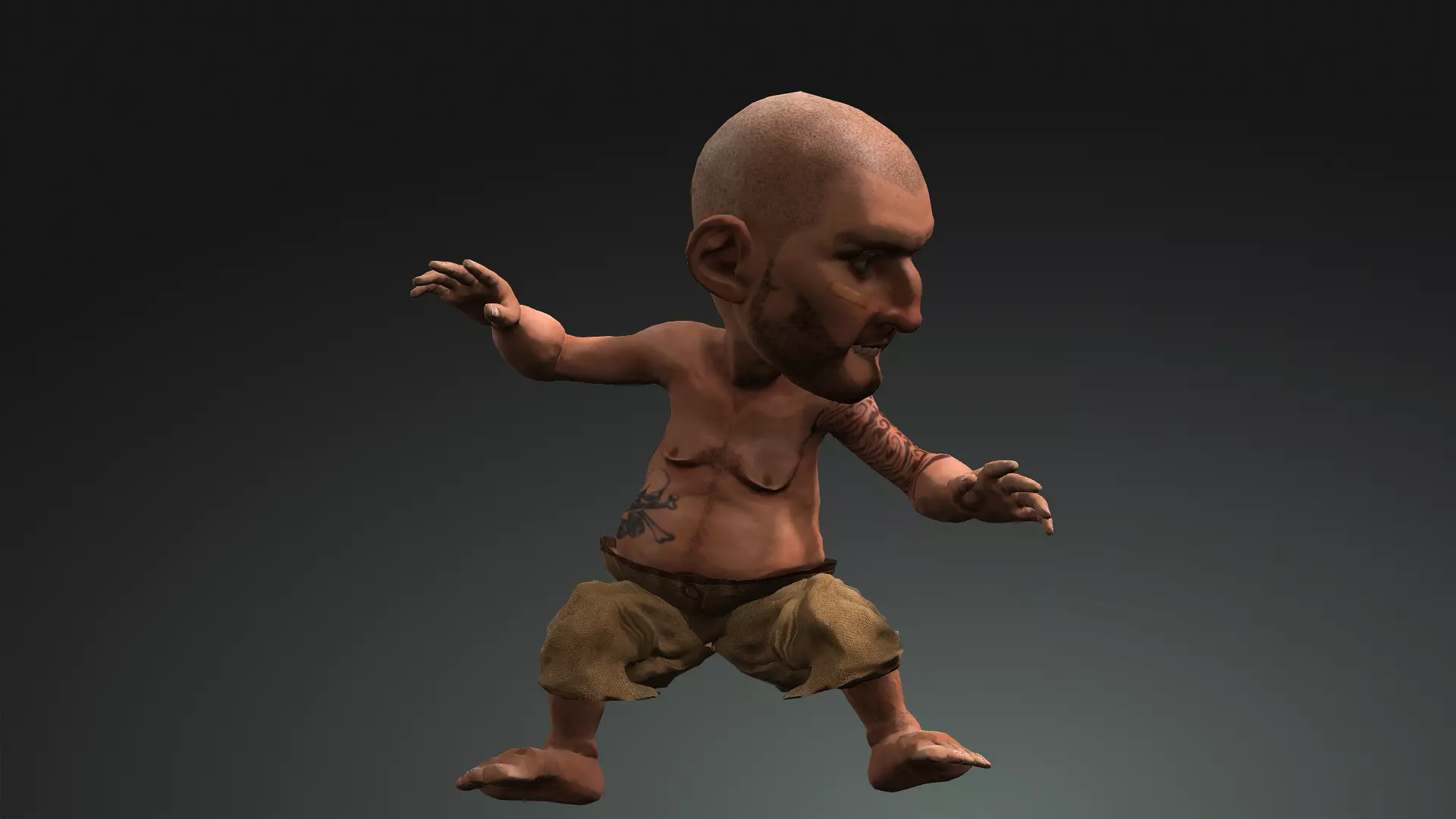 3d character FUNNY TATTOO MAN 3D model_0
