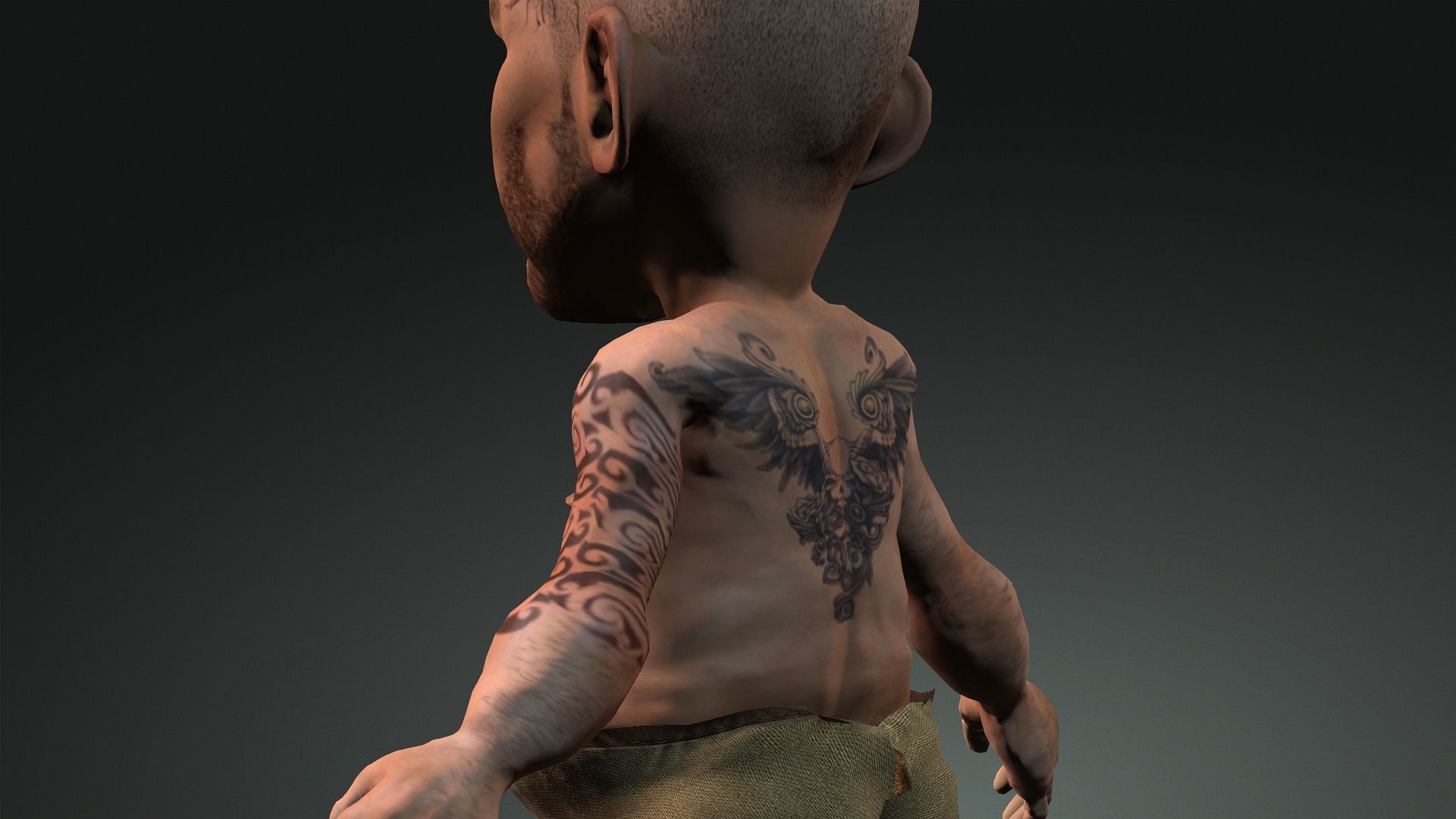 3d character FUNNY TATTOO MAN 3D model_4