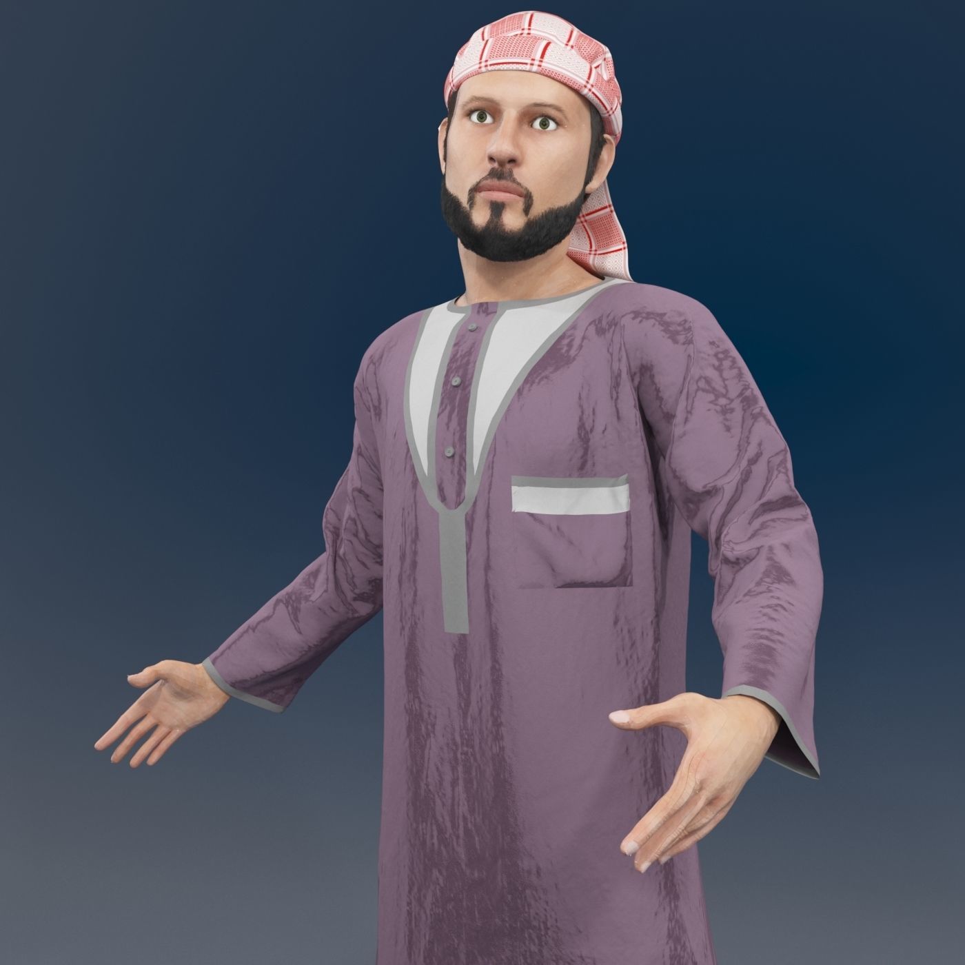 4 x Arabic men models real cloth simulation loop animated 3D Model Collection_3