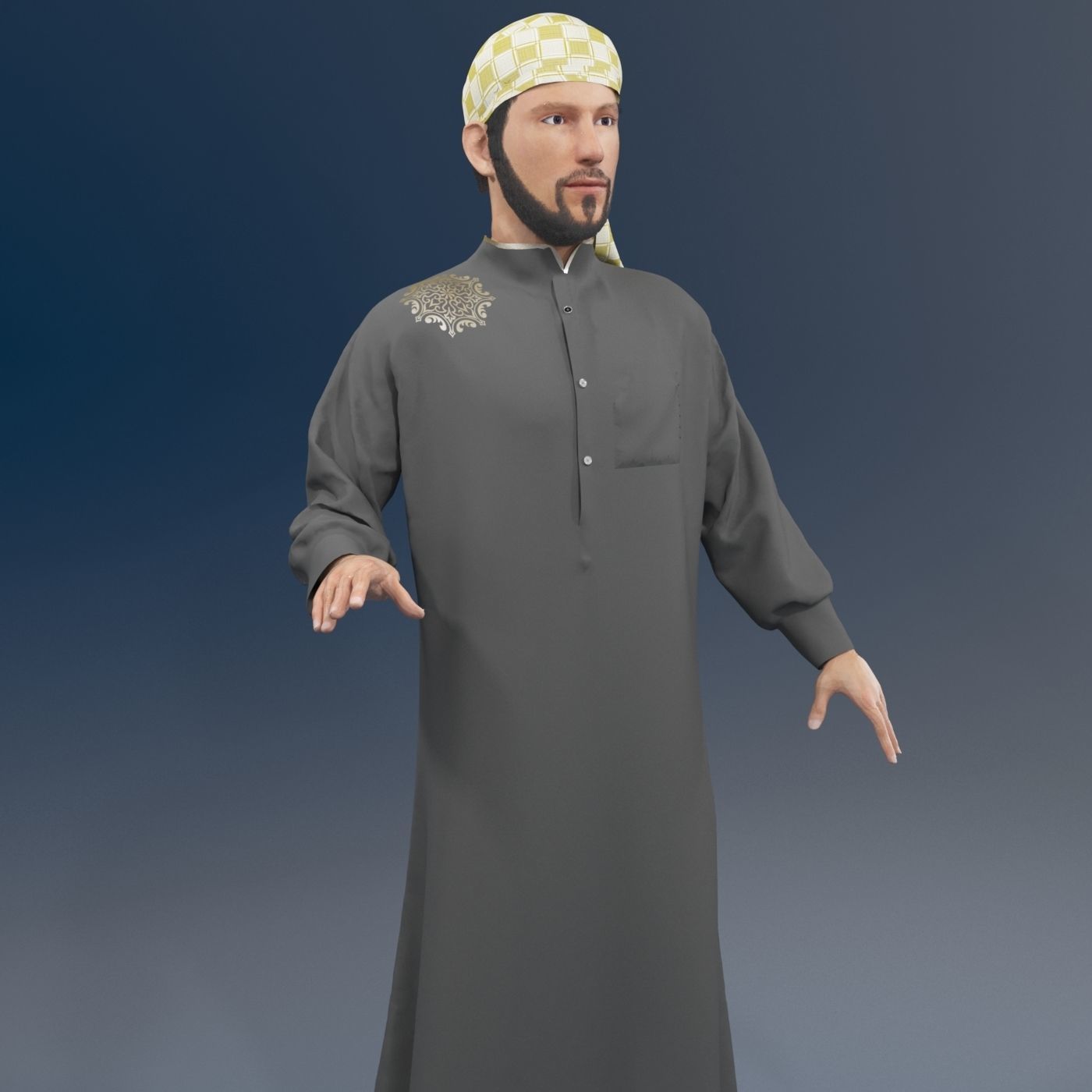 4 x Arabic men models real cloth simulation loop animated 3D Model Collection_13