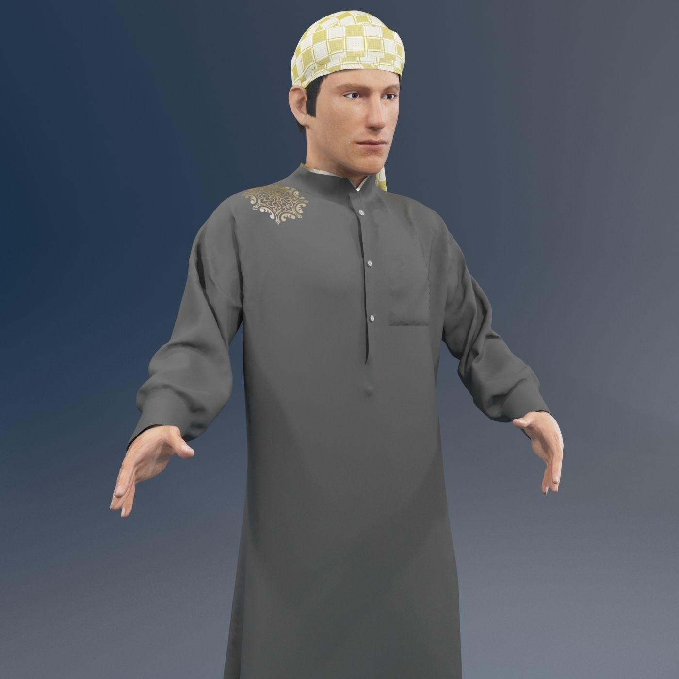 4 x Arabic men models real cloth simulation loop animated 3D Model Collection_14