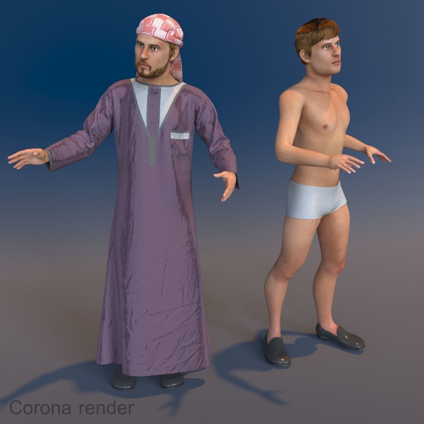 4 x Arabic men models real cloth simulation loop animated 3D Model Collection_1