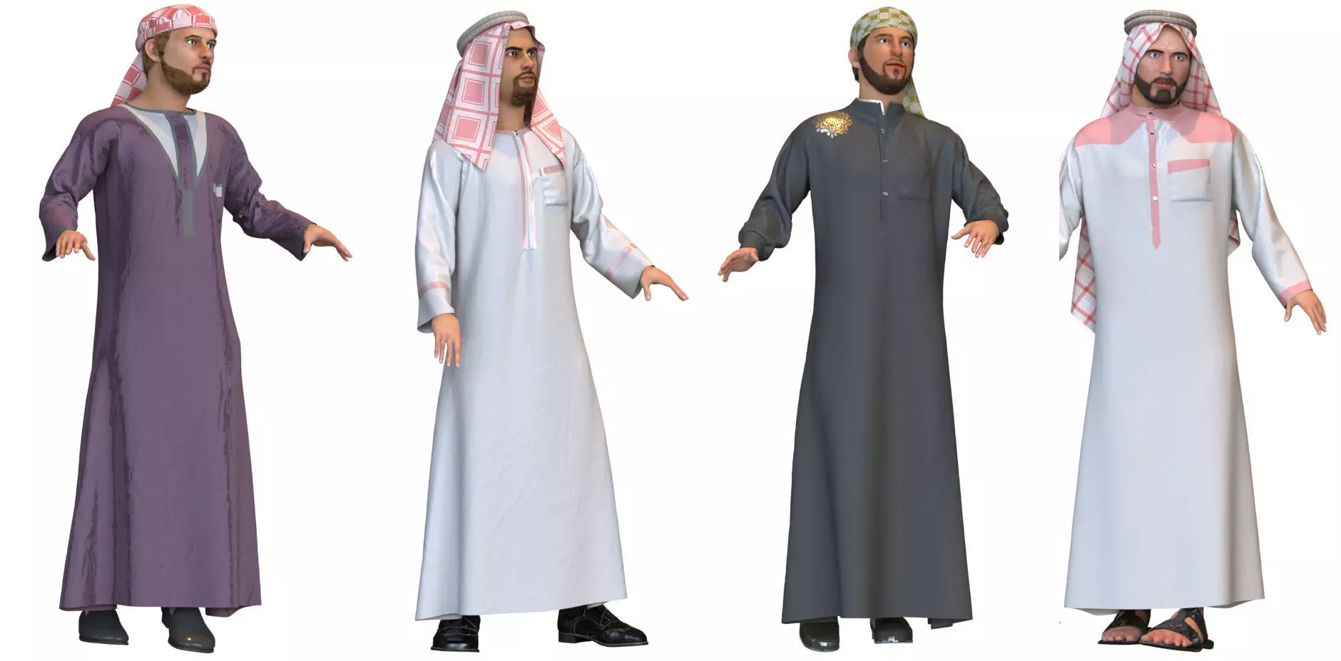 4 x Arabic men models real cloth simulation loop animated 3D Model Collection_0
