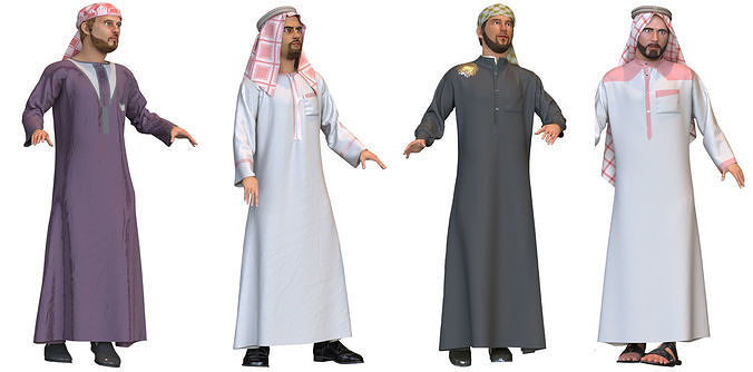 4 x Arabic men models real cloth simulation loop animated 3D Model Collection