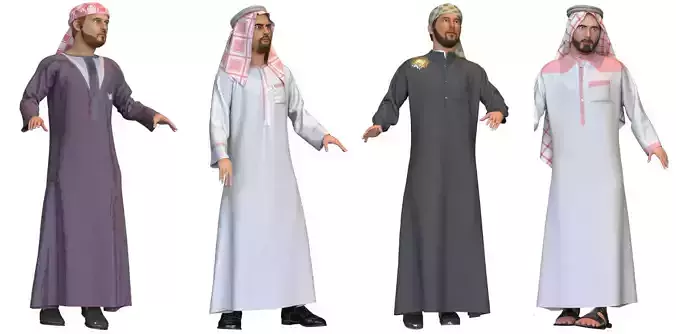 4 x Arabic men models real cloth simulation loop animated 3D Model Collection