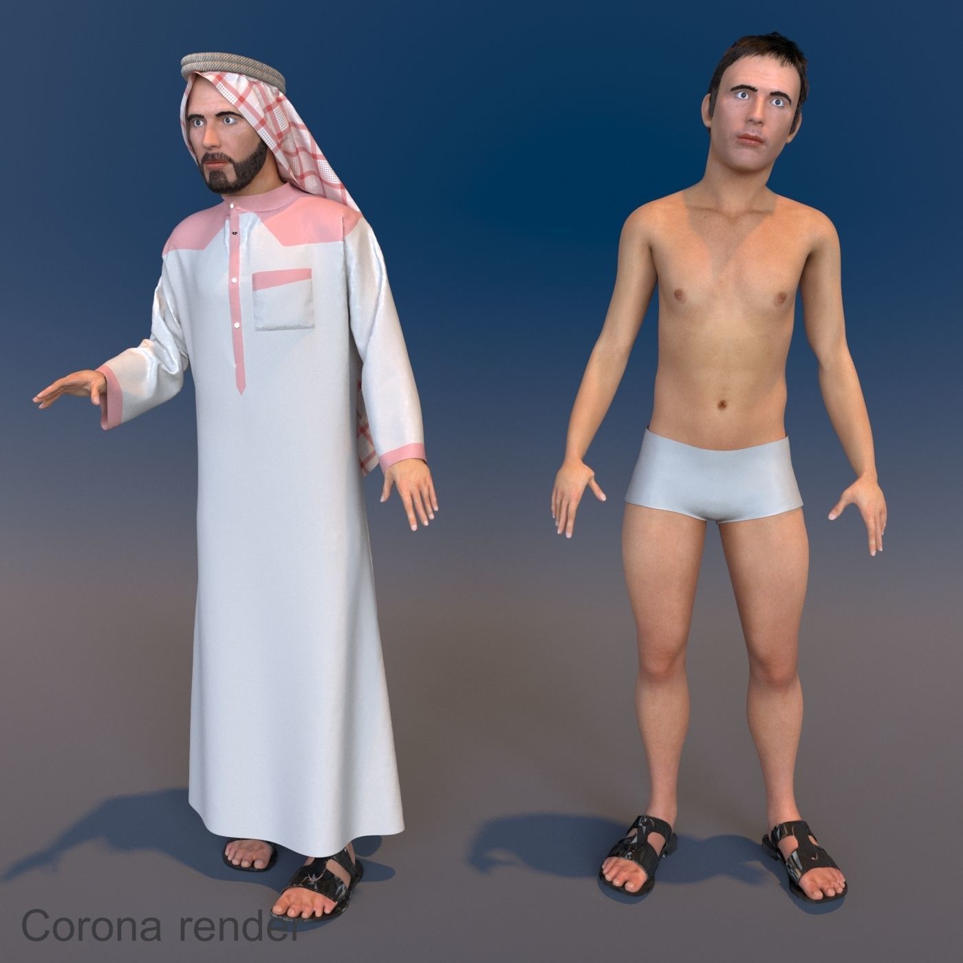 4 x Arabic men models real cloth simulation loop animated 3D Model Collection_8