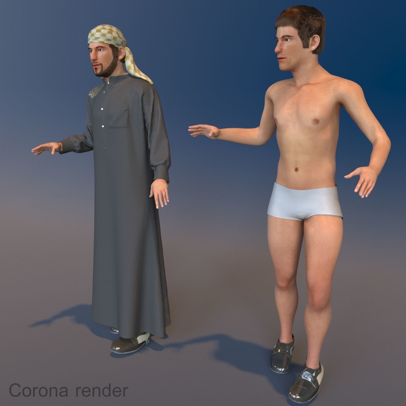 4 x Arabic men models real cloth simulation loop animated 3D Model Collection_12
