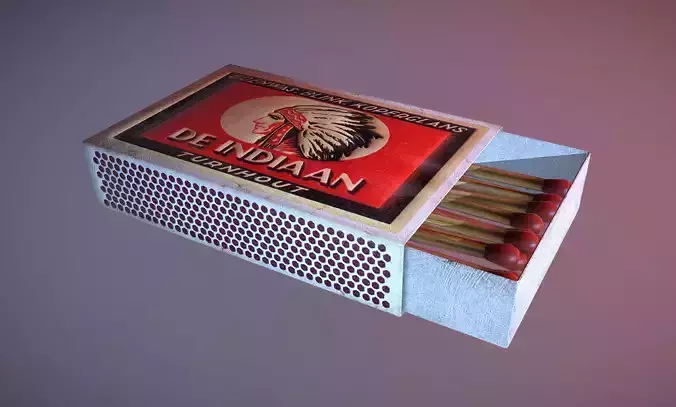 Matchbox box of matches with indian head Low-poly 3D model