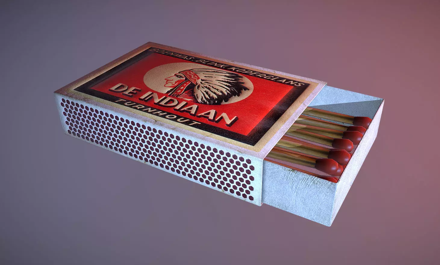 Matchbox box of matches with indian head Low-poly 3D model