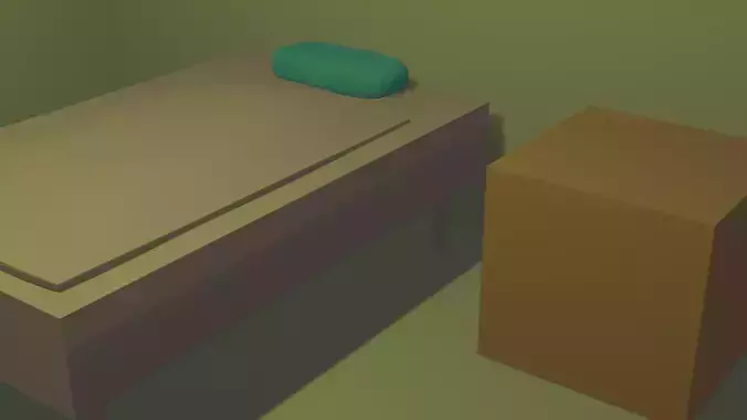 Bedroom room with bed and box