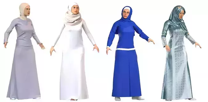 4 x Arabic woman models real cloth simulation loop animated