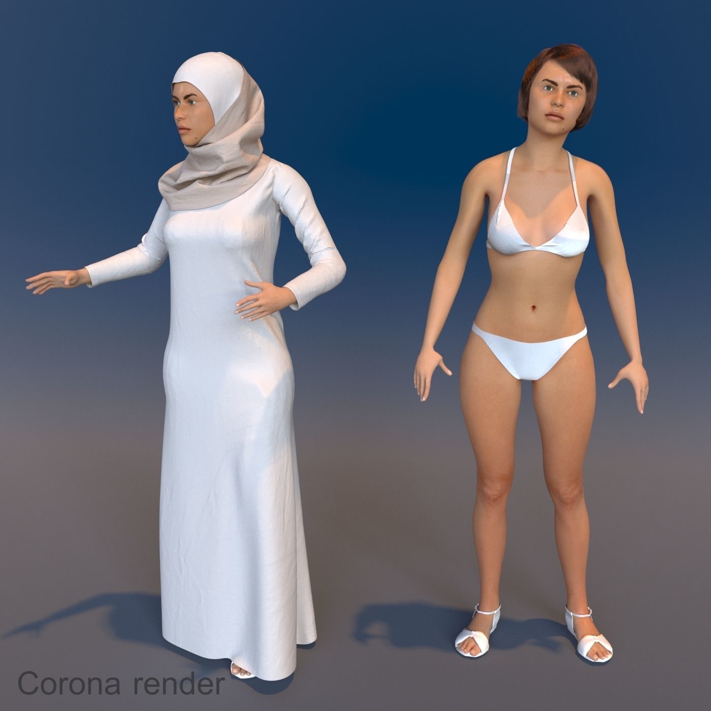 4 x Arabic woman models real cloth simulation loop animated 3D Model Collection_14