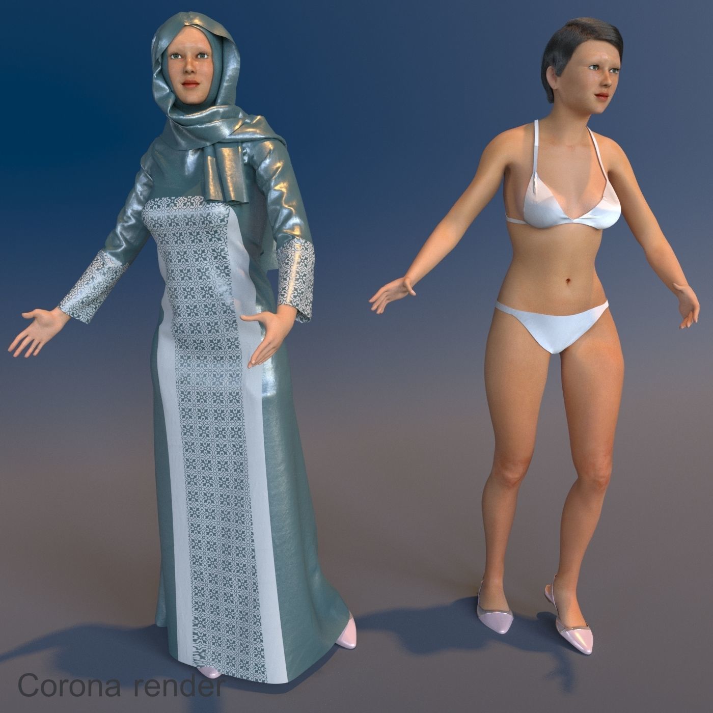 4 x Arabic woman models real cloth simulation loop animated 3D Model Collection_6