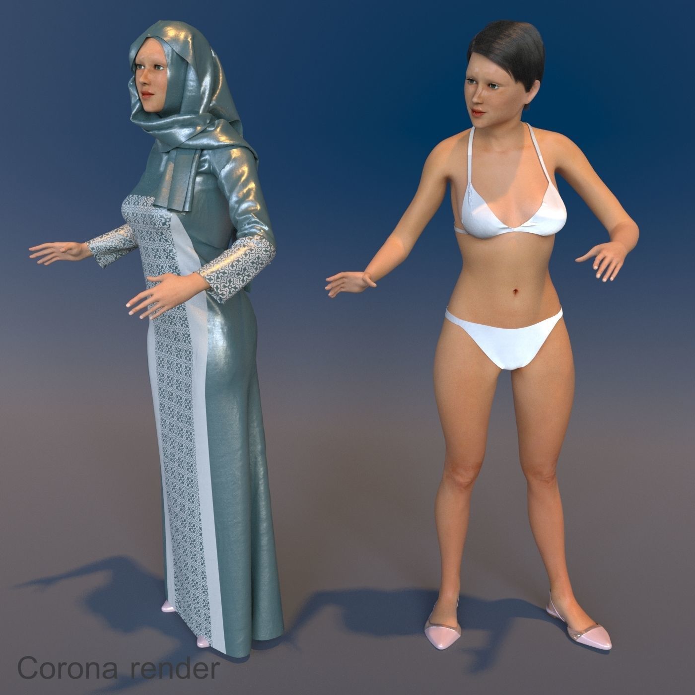 4 x Arabic woman models real cloth simulation loop animated 3D Model Collection_7