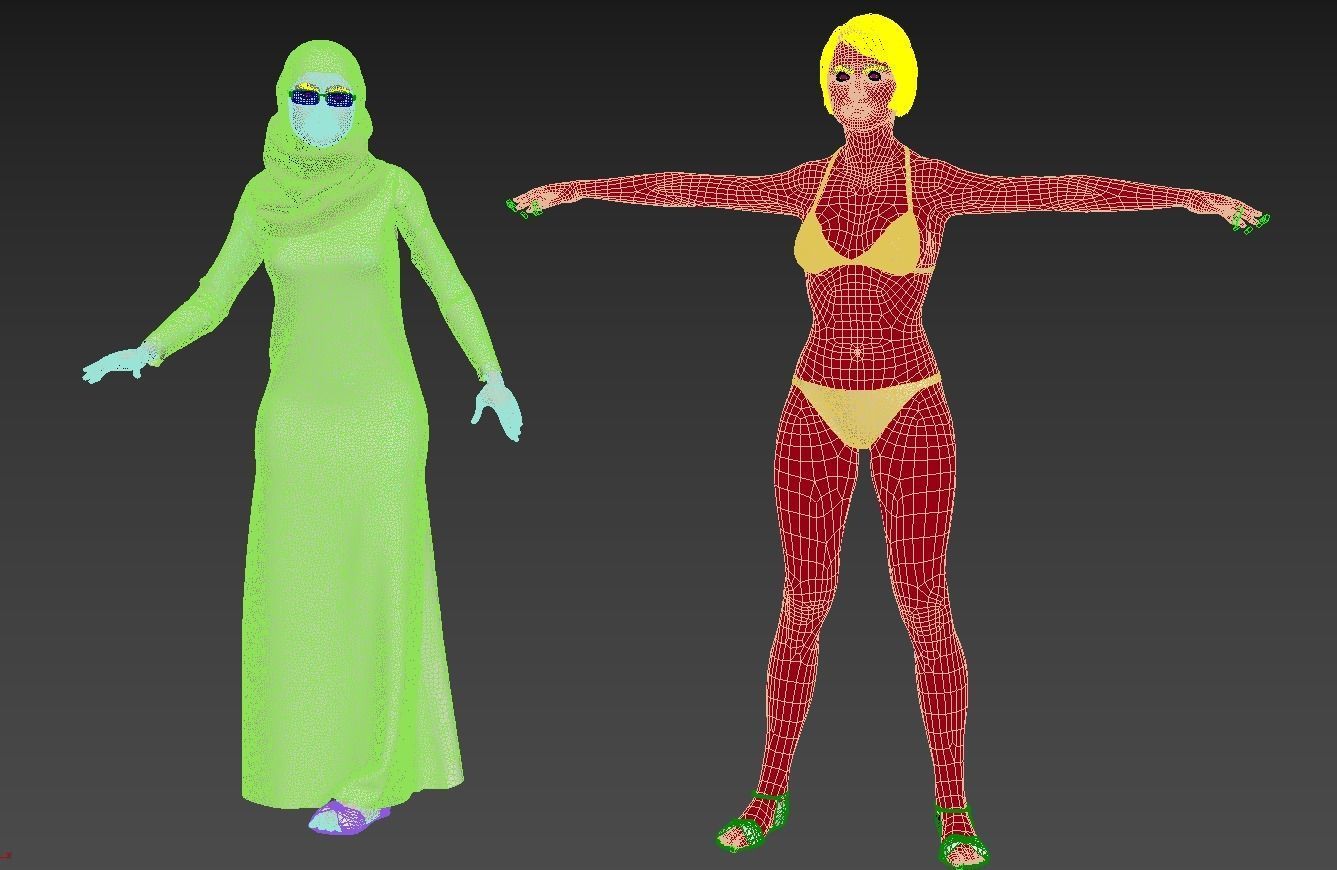 4 x Arabic woman models real cloth simulation loop animated 3D Model Collection_16